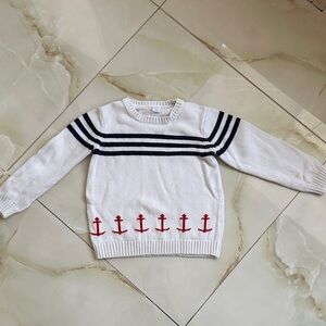 Janie and Jack White Sweater with Navy and Red Accents